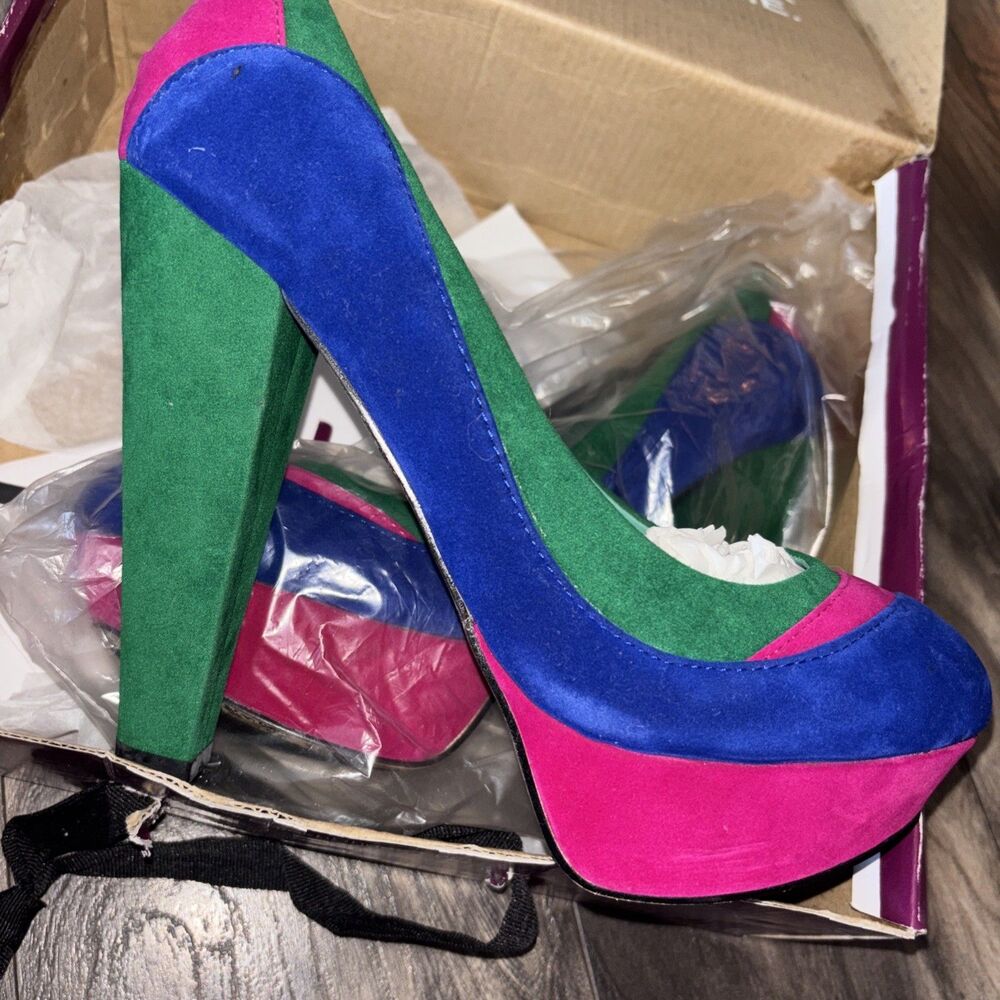 Shiekh High Heels Sz 9 Turbo Sun Suede Green Mutli Tone High Heel Shoes